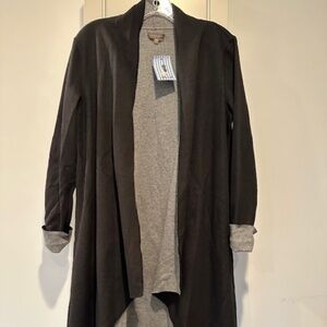 Lilla P black size medium asymmetrical hem open front reversible cardigan NWT.